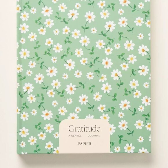 Anthropologie Papier Gratitude Hardcover Journal Daisies Green Pattern NEW - Picture 1 of 6